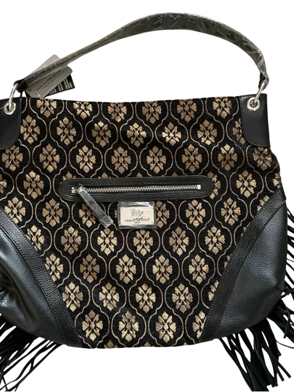 Sharif NY tapestry velvet tassel studs tote purse shoulder bag